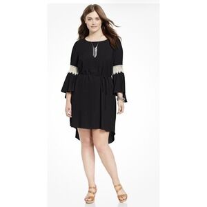 Love Squared Plus Bell-Sleeve Crochet-Trim Black Scoop Neck Women's 2X NYE